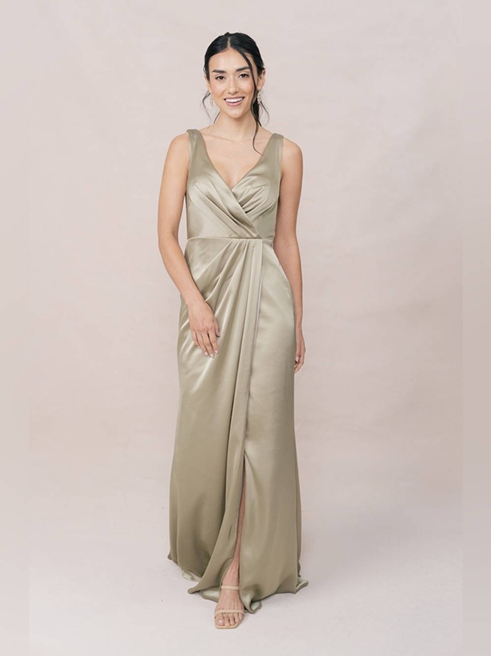Revelry Blair Satin Maxi Dress in Silver Sage size 12